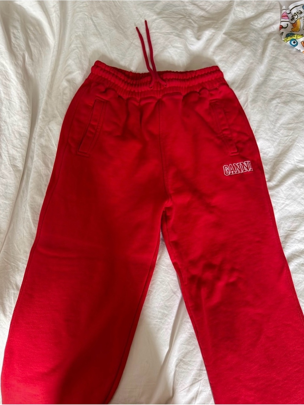 GANNI Red Sweatpants Cozy Drawstring Joggers